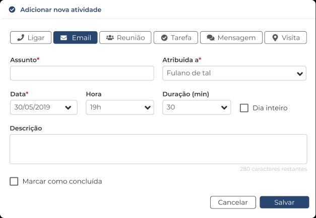 Interface de atividades no sistema Jetimob