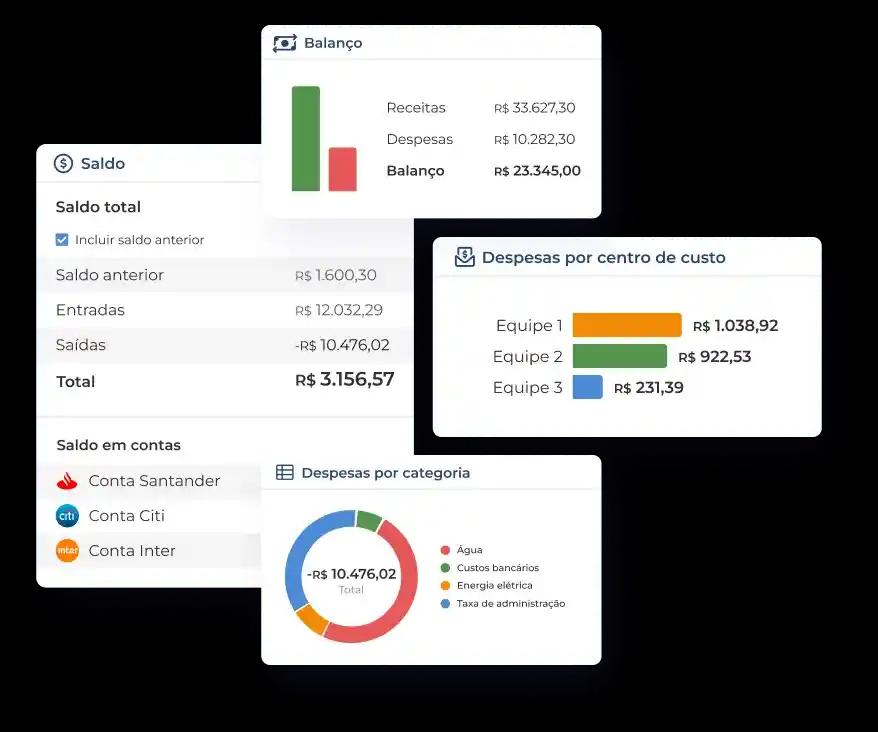 Interface de saldo, balanço e despesas do sistema Jetimob