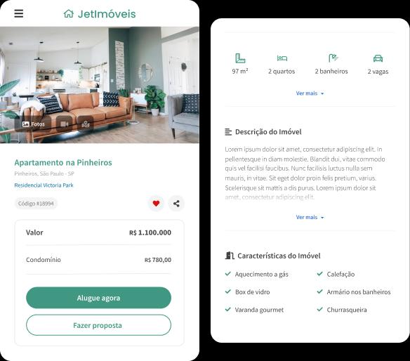 Interface de card de imóvel de um site imobiliário do sistema Jetimob