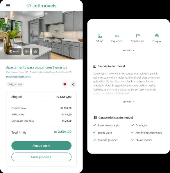 Interface de card de imóvel de um site imobiliário do sistema Jetimob