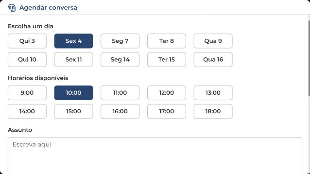 Interface de agendamento de conversa do sistema jetimob