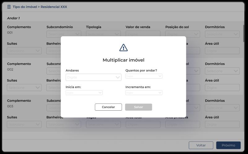 Interface de multiplicação de imóveis do sistema Jetimob