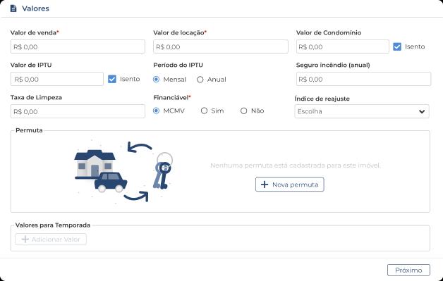 Interface de permuta de imóveis no sistema Jetimob