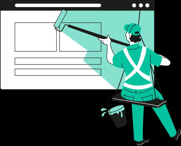Ilustração de um pintor pintando um website
