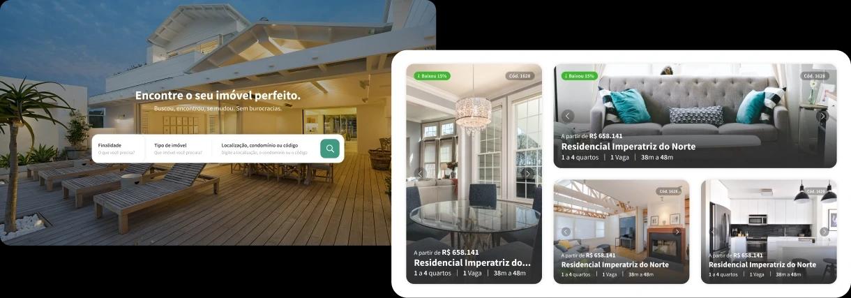 Capturas de tela do site imobiliário Jetimob