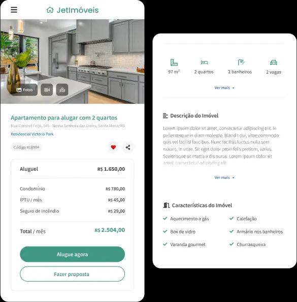 Interface de imóveis dos sites para imobiliária do sistema Jetimob