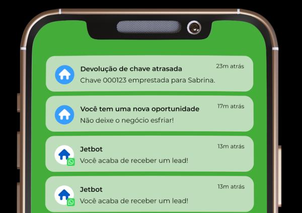 Ilustração de um celular mostrando as notificações do sistema Jetimob.