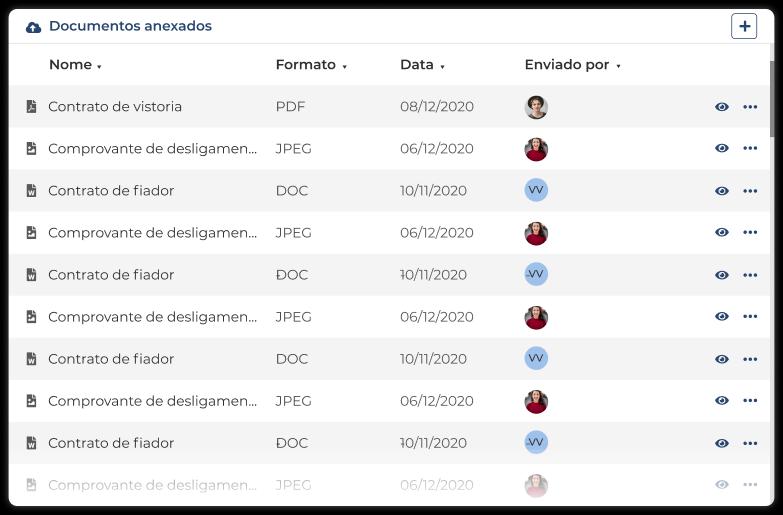 Captura de tela da interface de documentos no sistema Jetimob