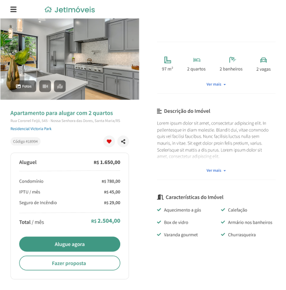 Interface mobile do site imobiliário do sistema Jetimob