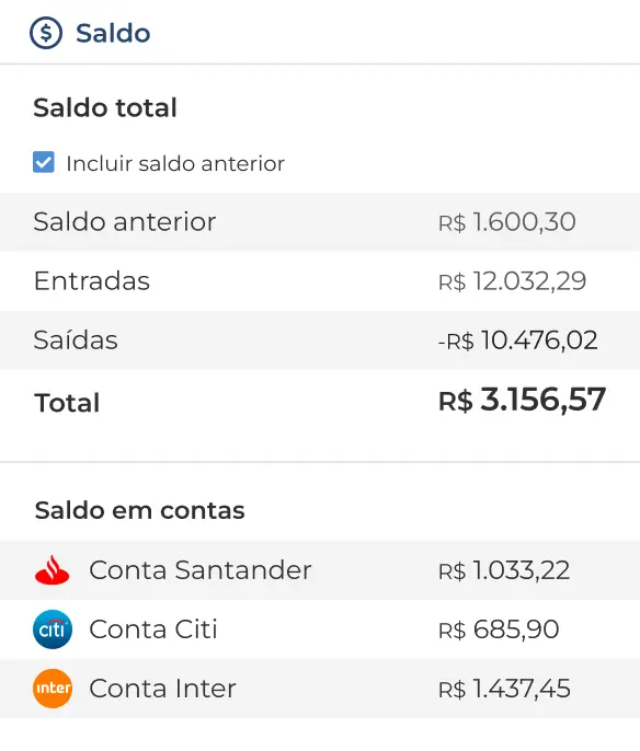 Interface de saldos no sistema Jetimob