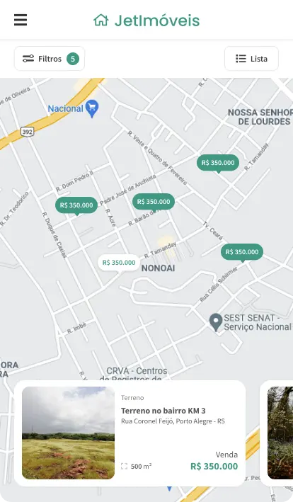 Interface mobile do site imobiliário do sistema Jetimob