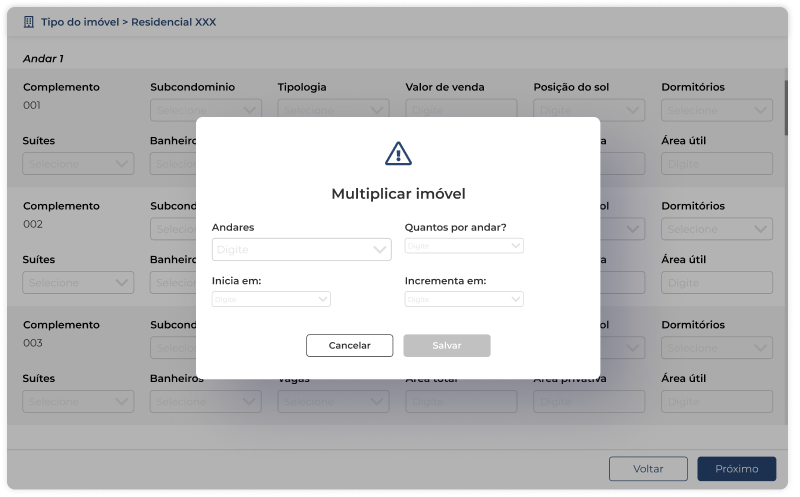 Interface de multiplicação de imóveis do sistema Jetimob