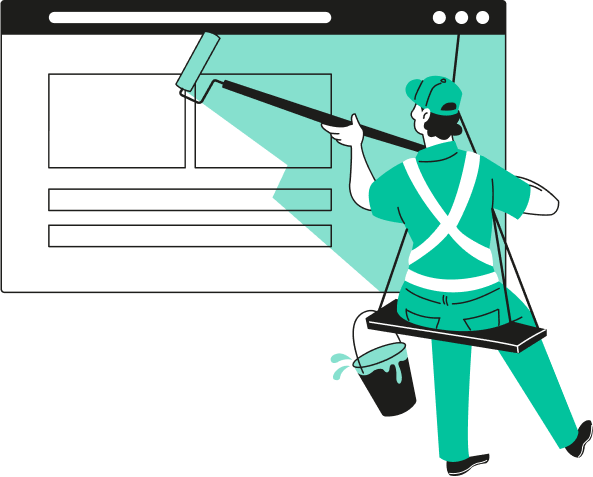 Ilustração de um pintor pintando um website