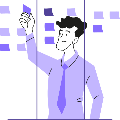 Desenho de um homem utilizando notas adesivas