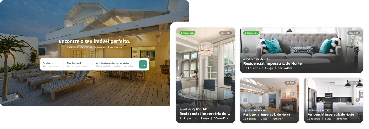Capturas de tela do site imobiliário Jetimob