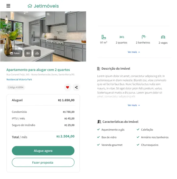 Interface de imóveis dos sites para imobiliária do sistema Jetimob