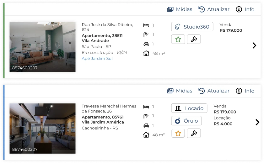 Captura de tela da interface de imóveis exclusivos no sistema Jetimob