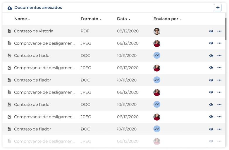 Captura de tela da interface de documentos no sistema Jetimob