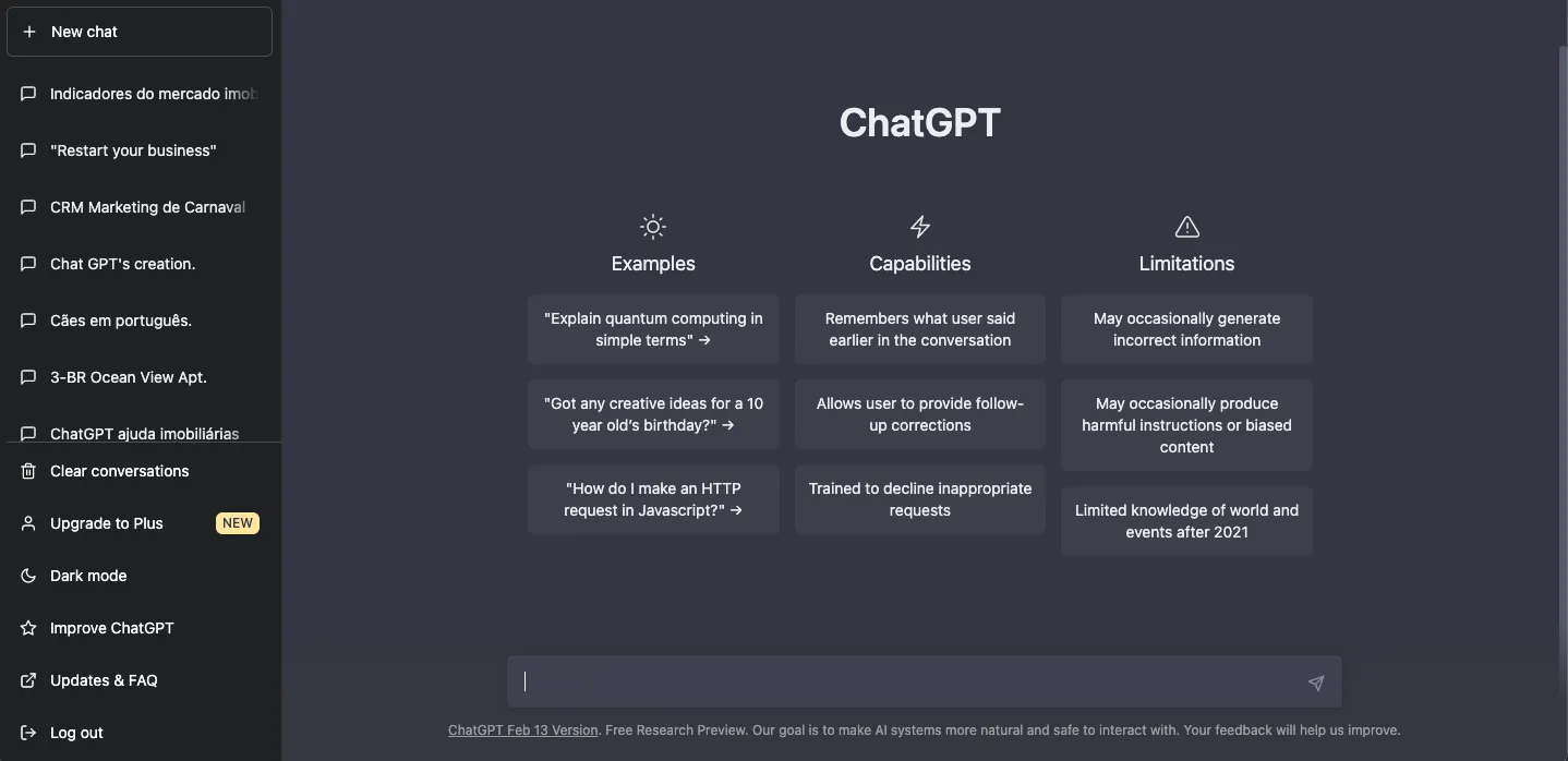 Imagem da tela inicial do ChatGPT.