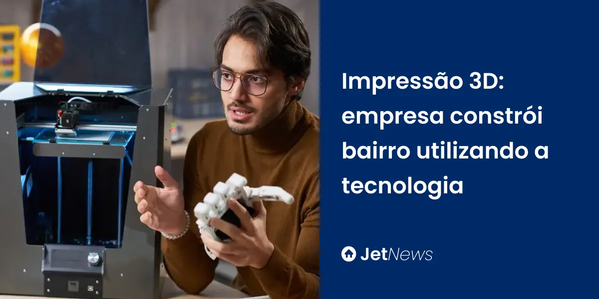 Corretor imobiliário falando sobre impressão 3D.