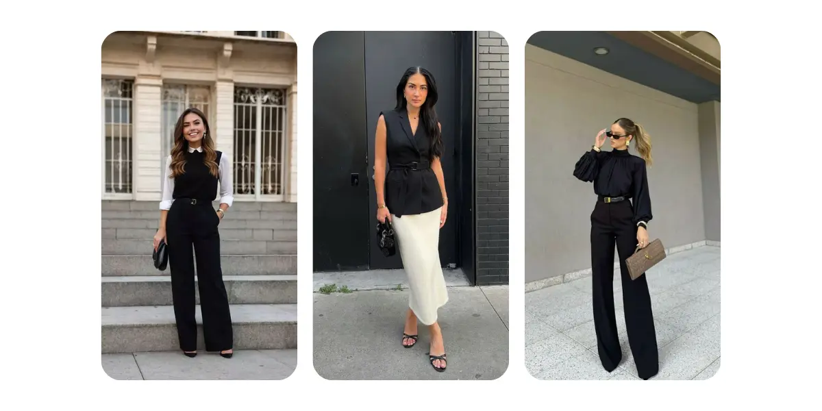 Imagens de exemplos de roupas adequadas para corretores.