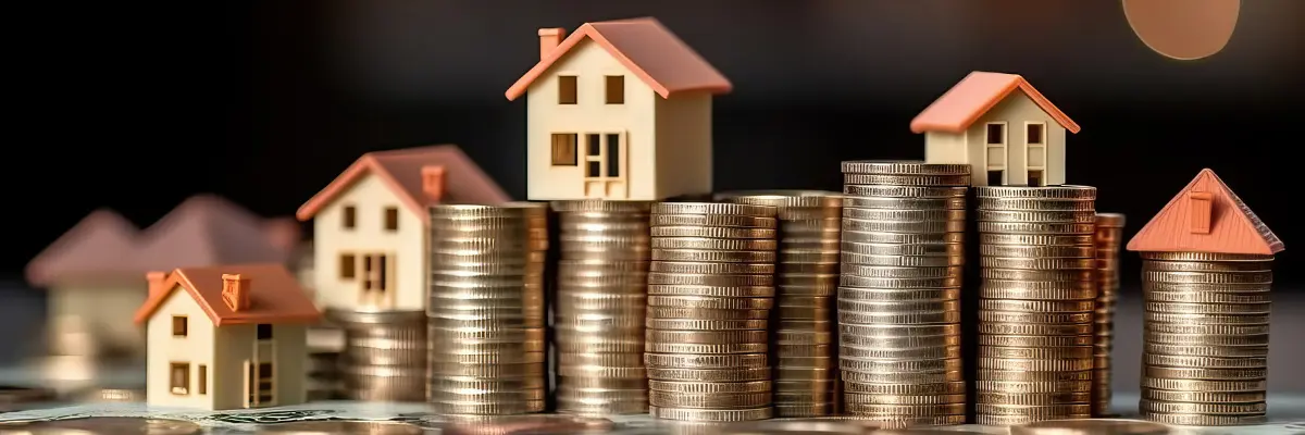 Imagem ilustrativa de miniaturas de casas e moedas representando os efeitos da reforma tributária nos imóveis.