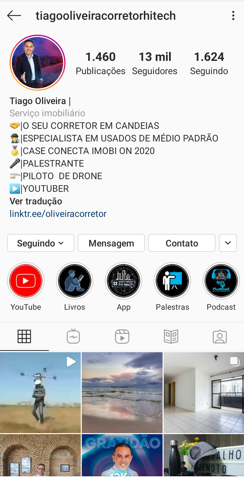 Biografia no Instagram do corretor de imóveis Tiago Oliveira 