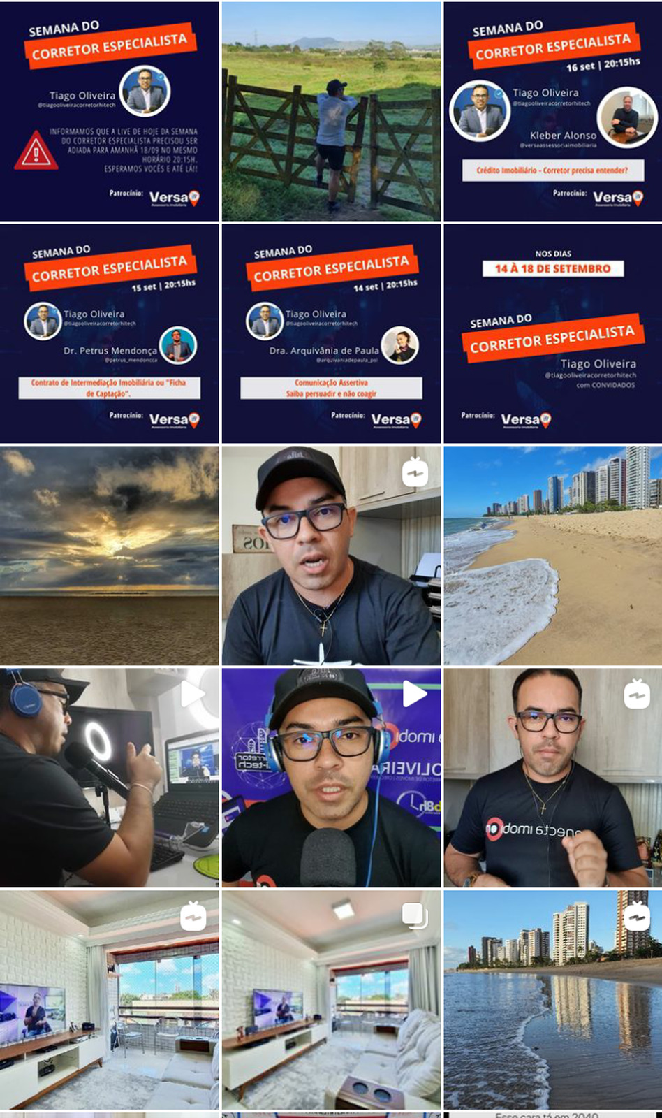 Feed no Instagram do corretor de imóveis Tiago Oliveira